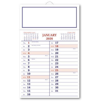 Full Backboard Memo Calendar - Blue and Orange