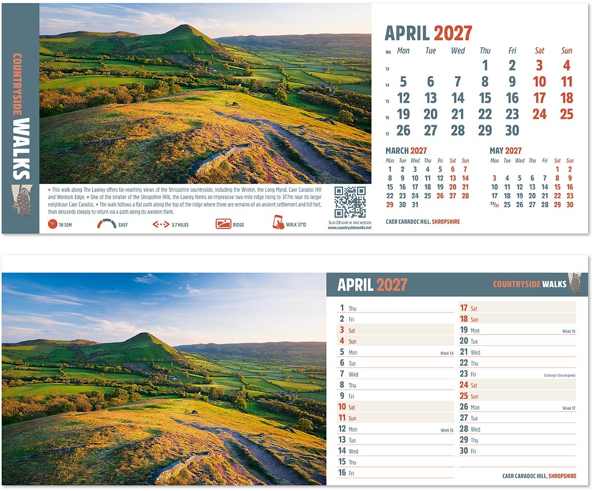 Countryside Walks Premium Lined Easel Desk Calendar