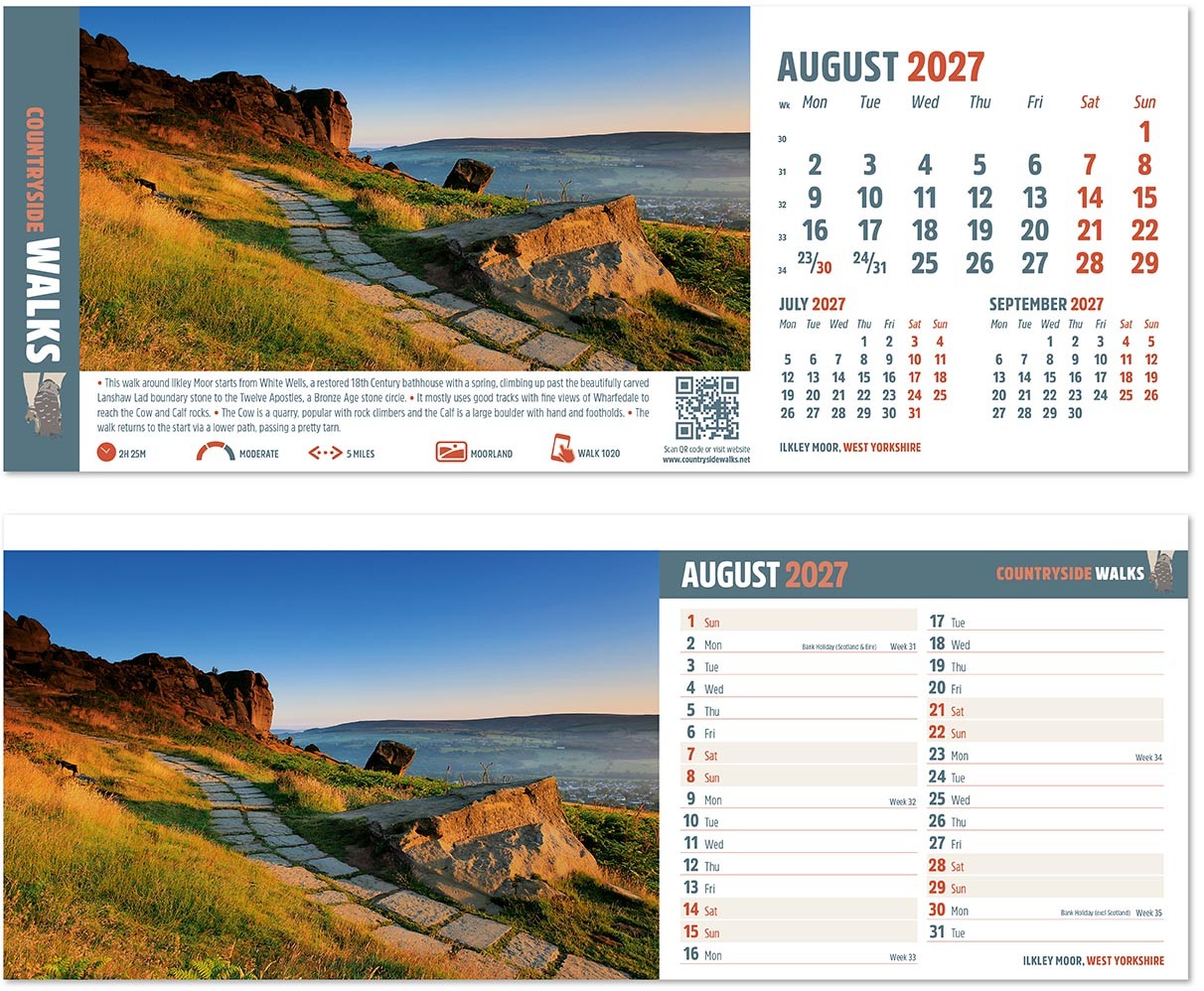 Countryside Walks Premium Lined Easel Desk Calendar