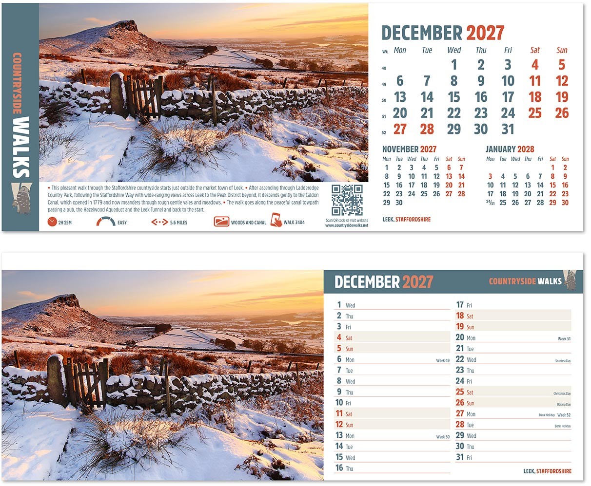 Countryside Walks Premium Lined Easel Desk Calendar