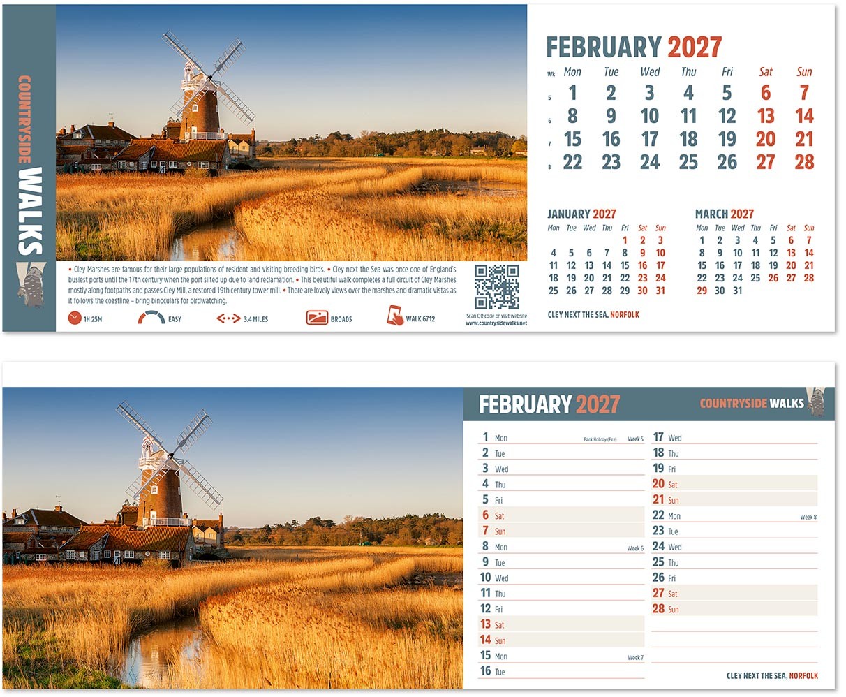 Countryside Walks Premium Lined Easel Desk Calendar