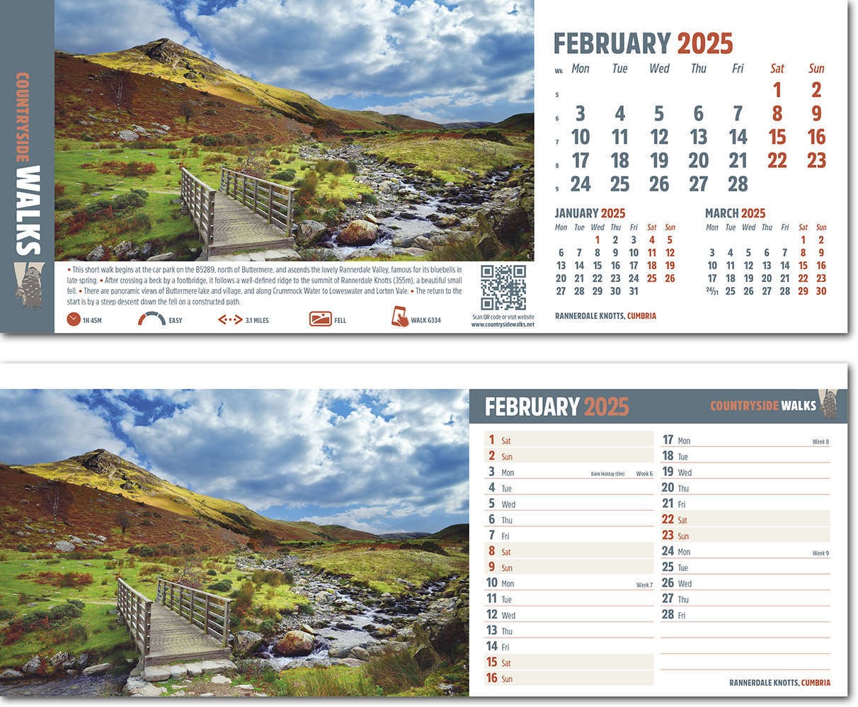 Countryside Walks Premium Lined Easel Desk Calendar