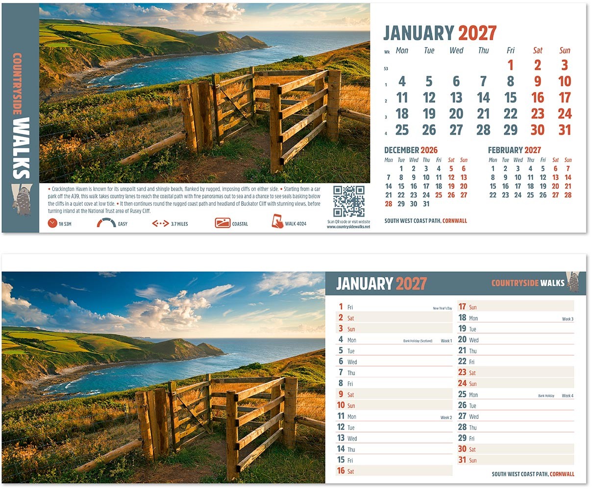 Countryside Walks Premium Lined Easel Desk Calendar