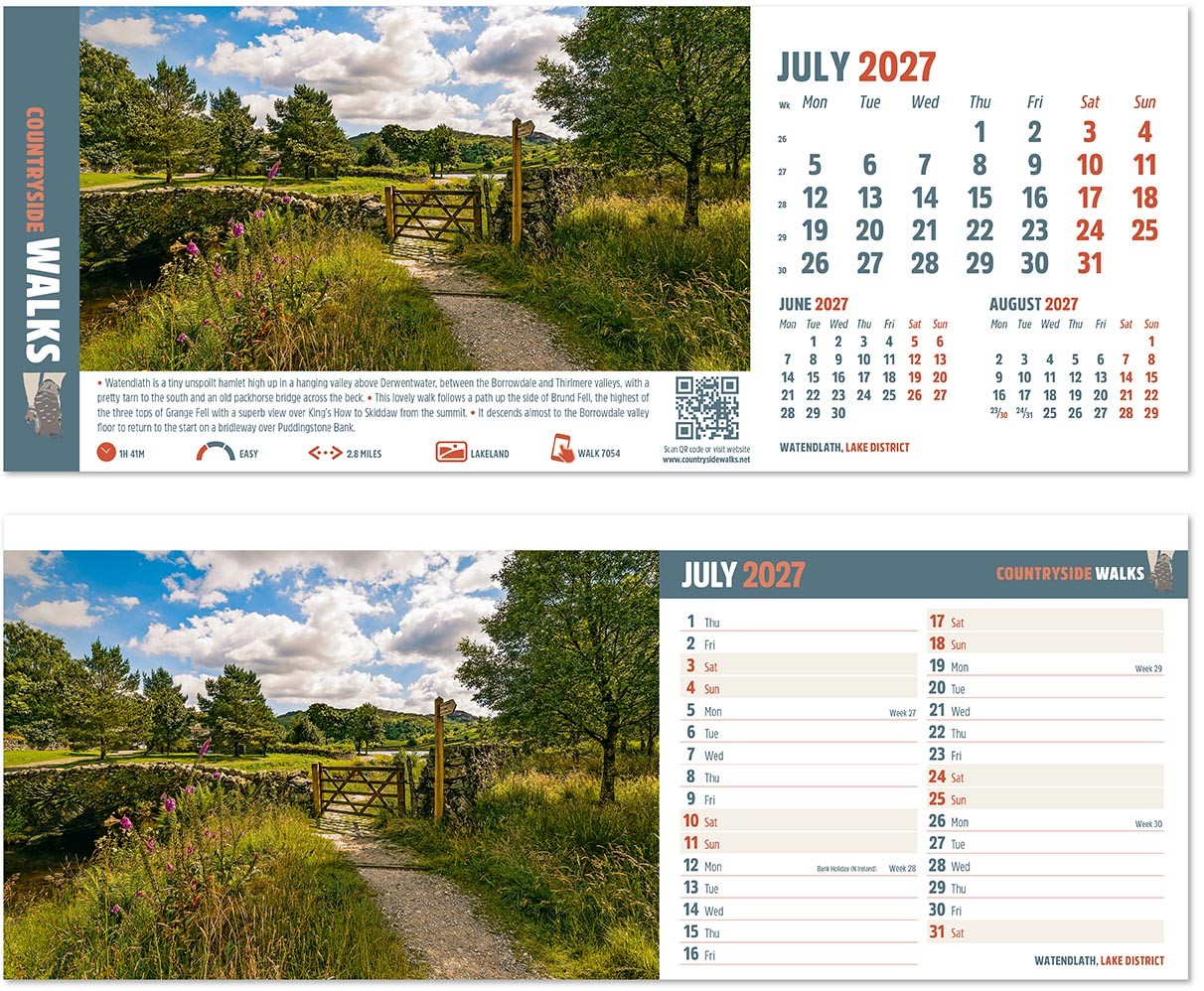 Countryside Walks Premium Lined Easel Desk Calendar