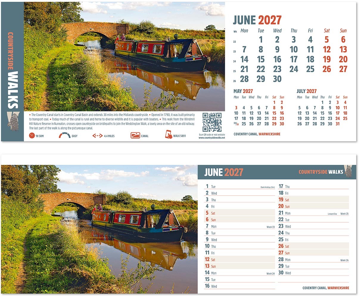 Countryside Walks Premium Lined Easel Desk Calendar