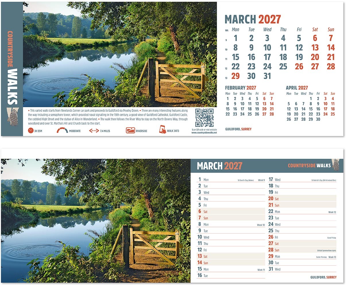 Countryside Walks Premium Lined Easel Desk Calendar