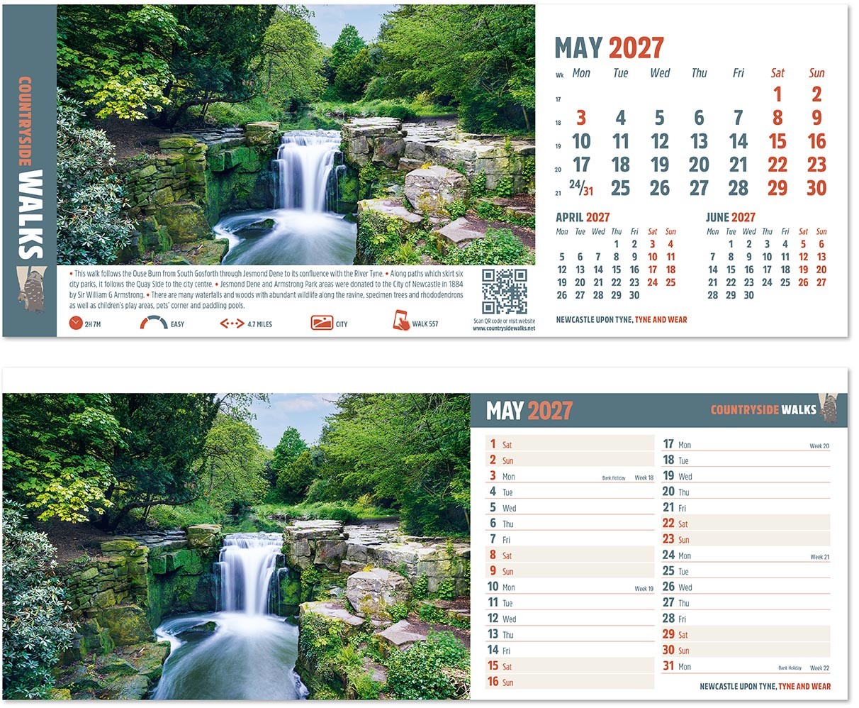 Countryside Walks Premium Lined Easel Desk Calendar