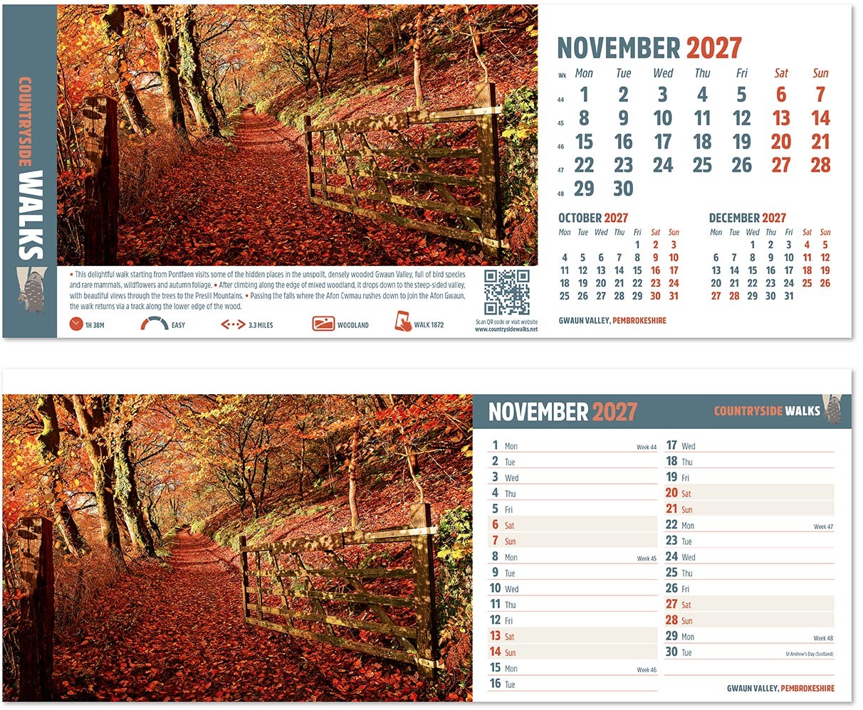 Countryside Walks Premium Lined Easel Desk Calendar