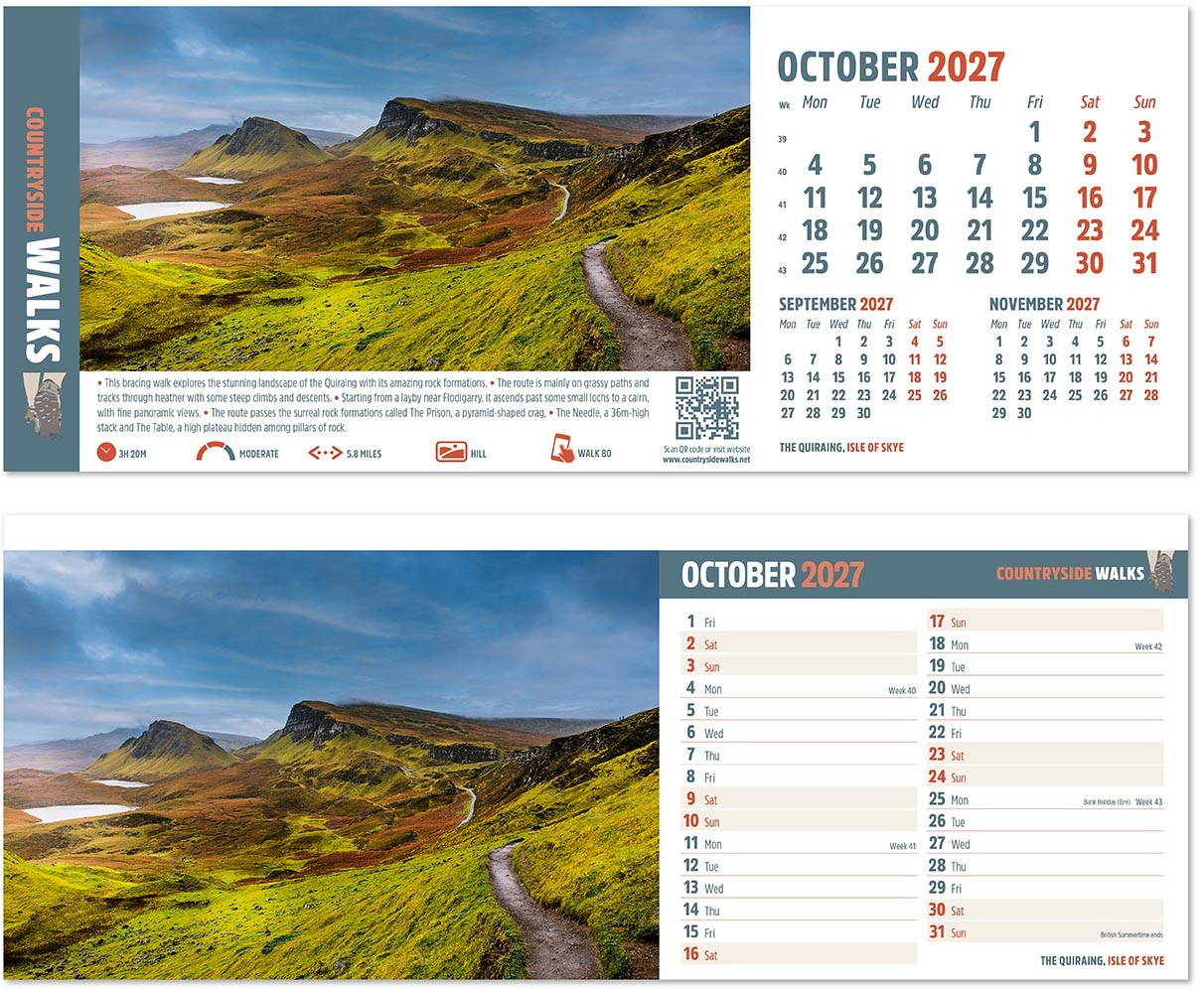 Countryside Walks Premium Lined Easel Desk Calendar