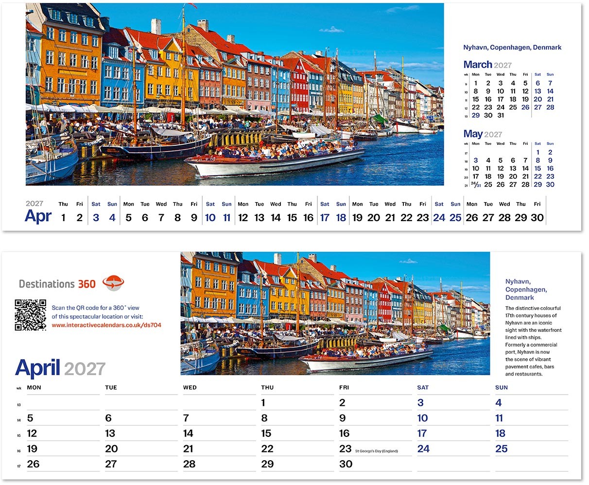 Destinations360 Premium Lined Easel Desk Calendar