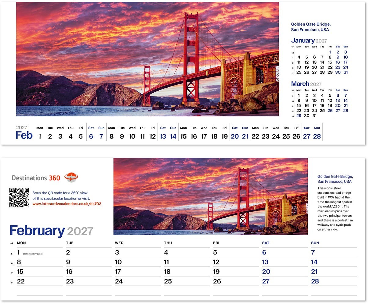 Destinations360 Premium Lined Easel Desk Calendar