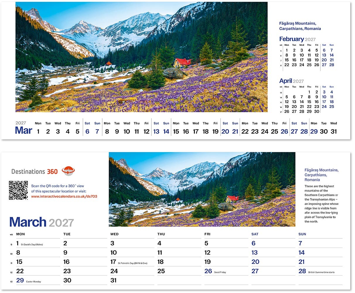Destinations360 Premium Lined Easel Desk Calendar
